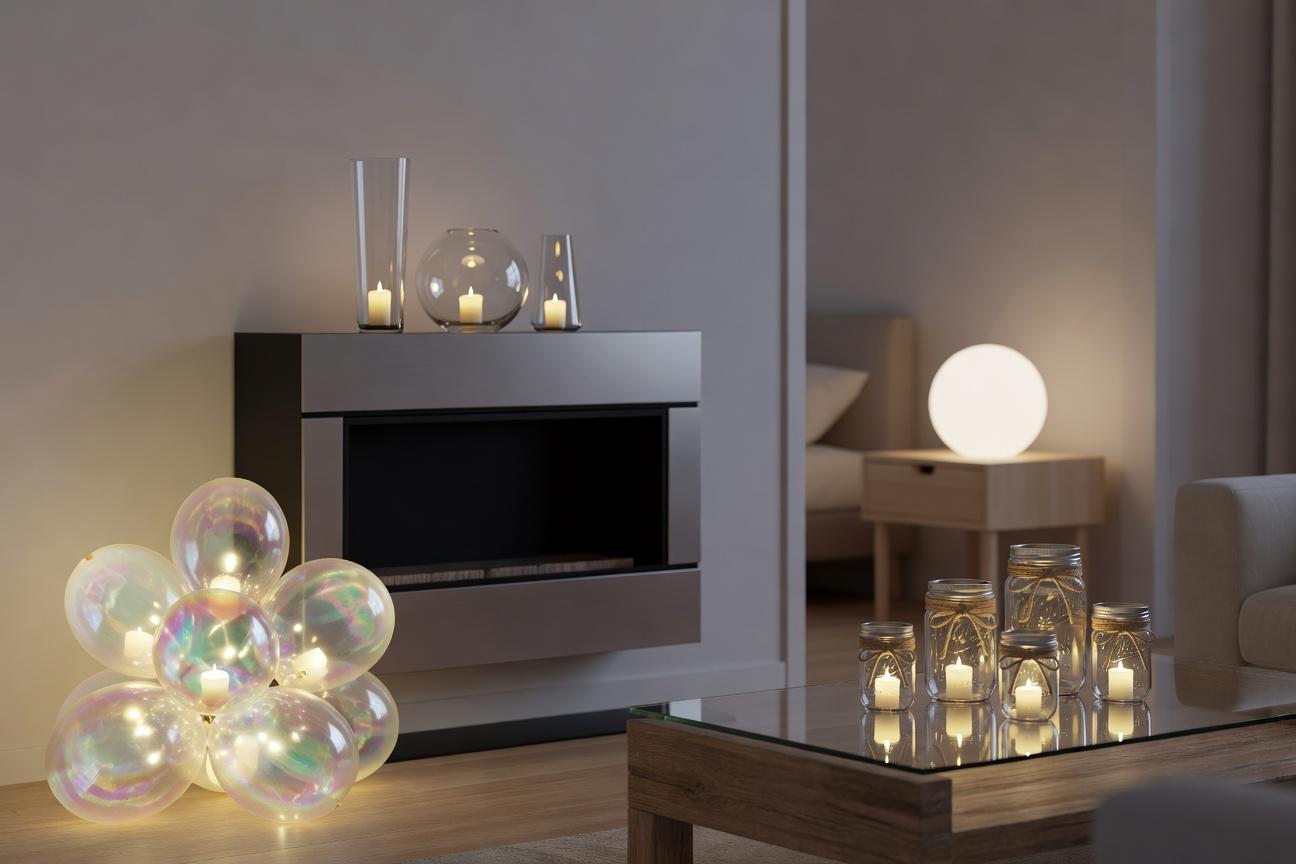 Dekoracje świetlne bez instalacji: balony LED, świece i szkło