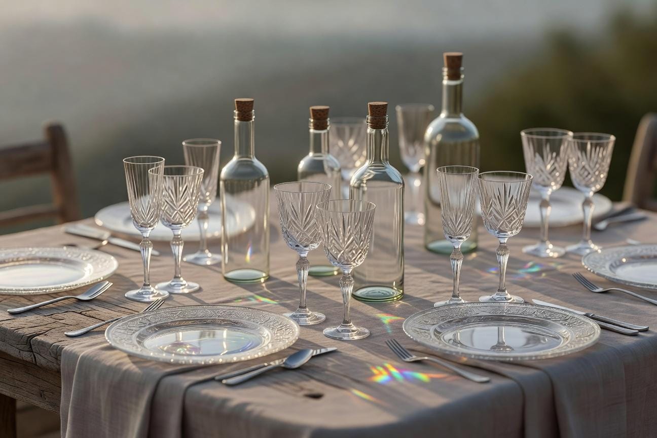 Wesele w stylu garden party: wazony, świece i szkło na świeżym powietrzu